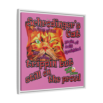 schrodinger's cat - framed canvas art (light pink)
