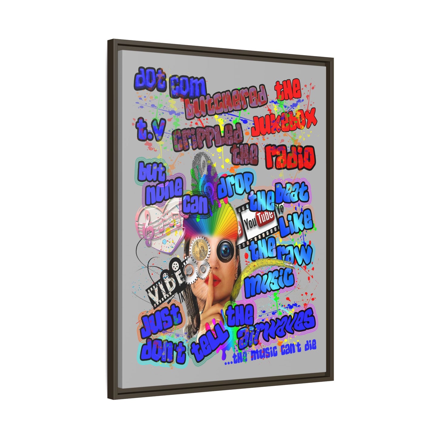 drop the beat - framed canvas art (light grey)