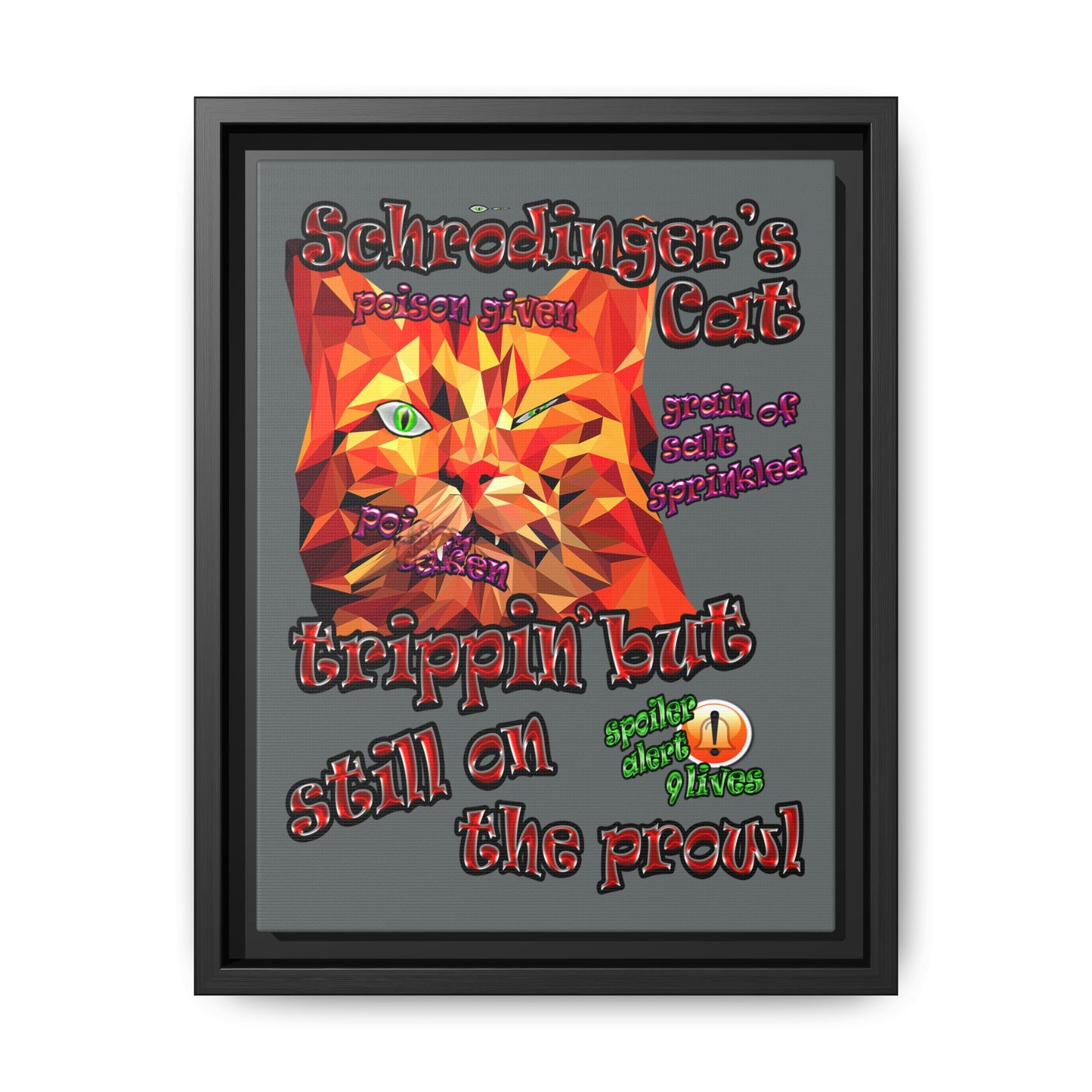 schrodinger's cat - framed canvas art (dark grey)