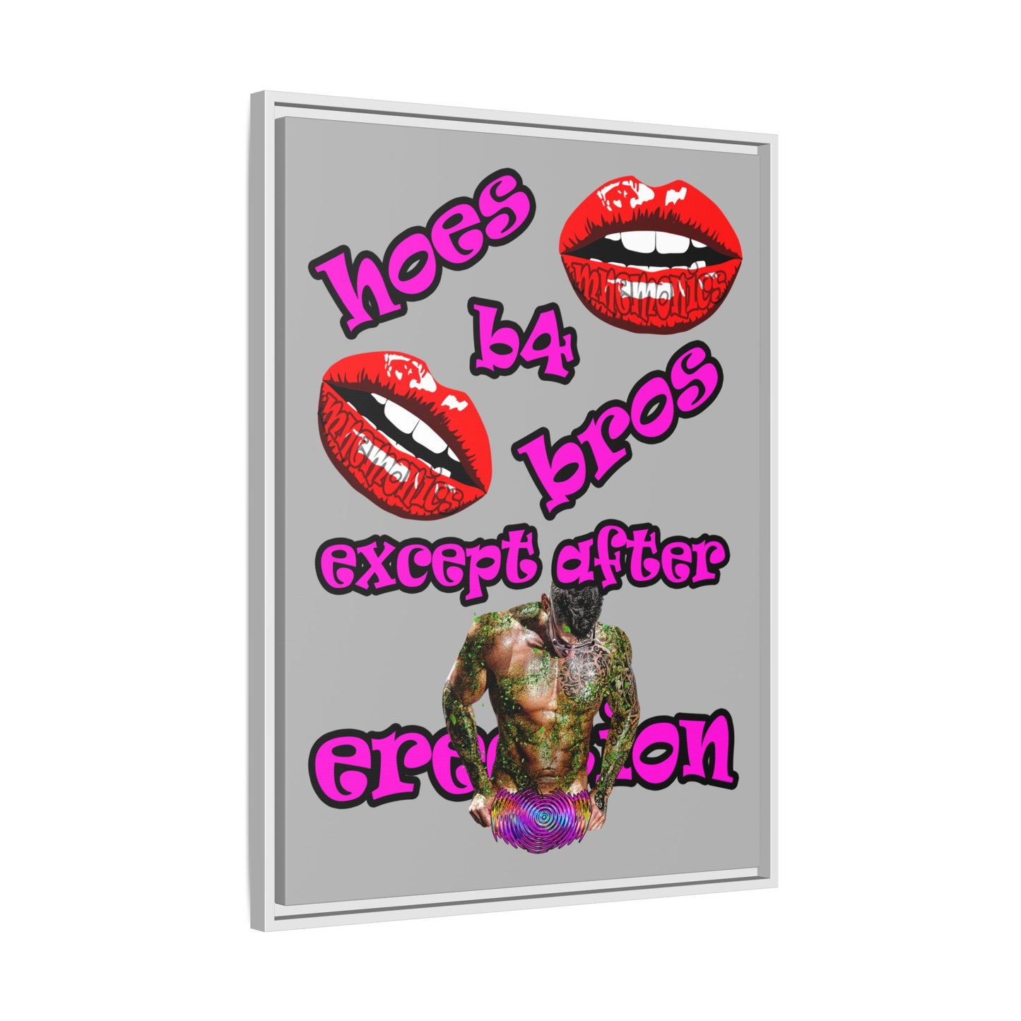 hoes b4 bros - framed canvas art (light grey)