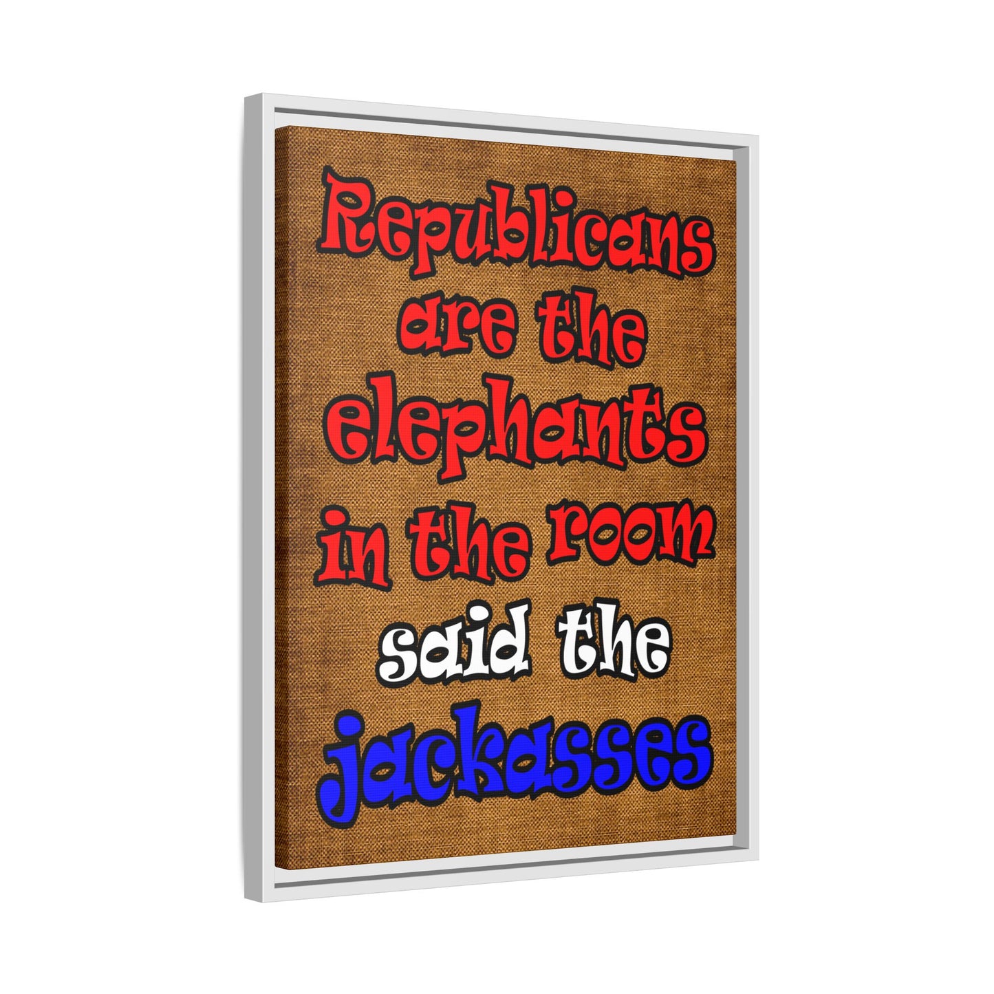 donkeys and elephants - framed canvas art (brown papyrus)