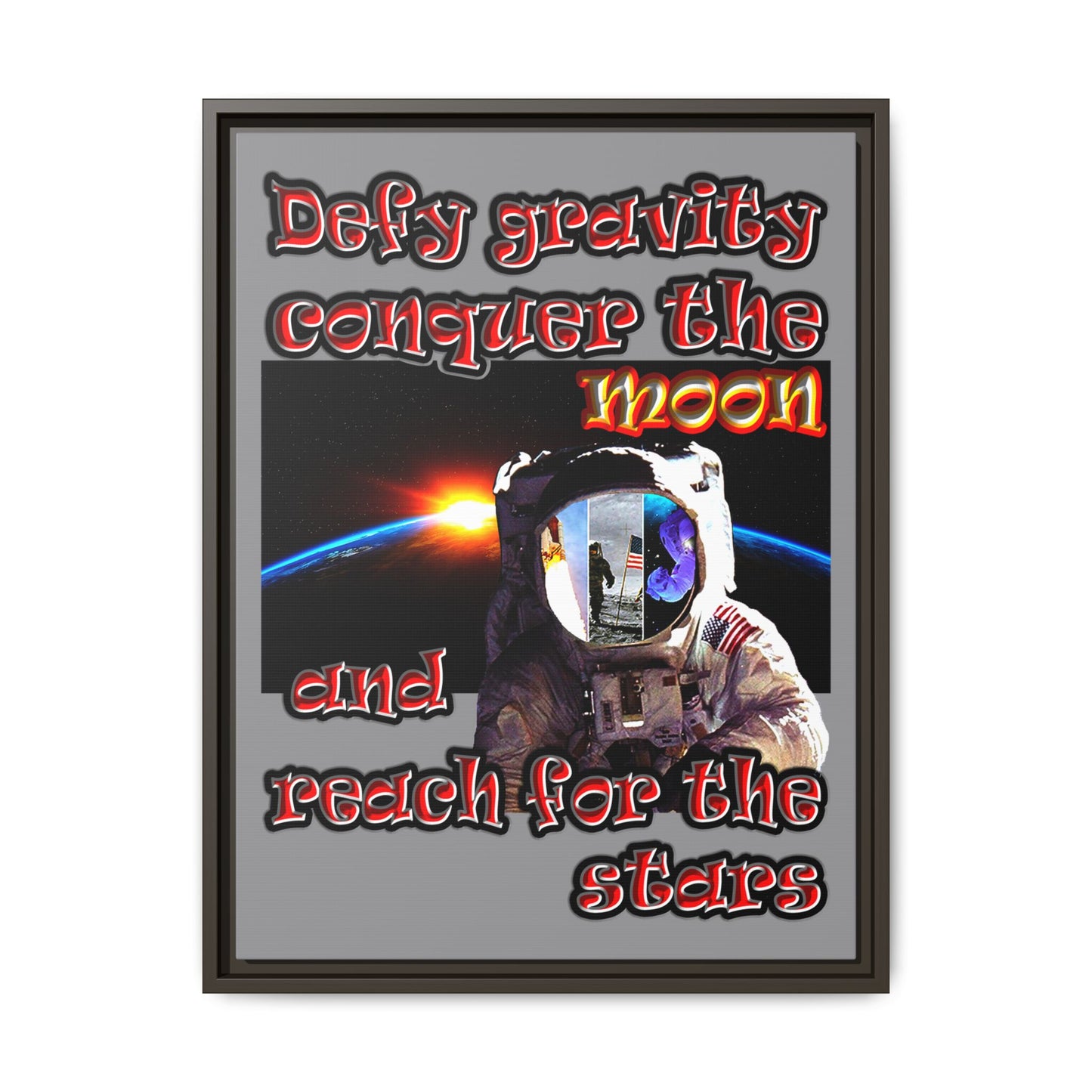 defy conquer reach - framed canvas art (grey)