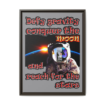 defy conquer reach - framed canvas art (grey)