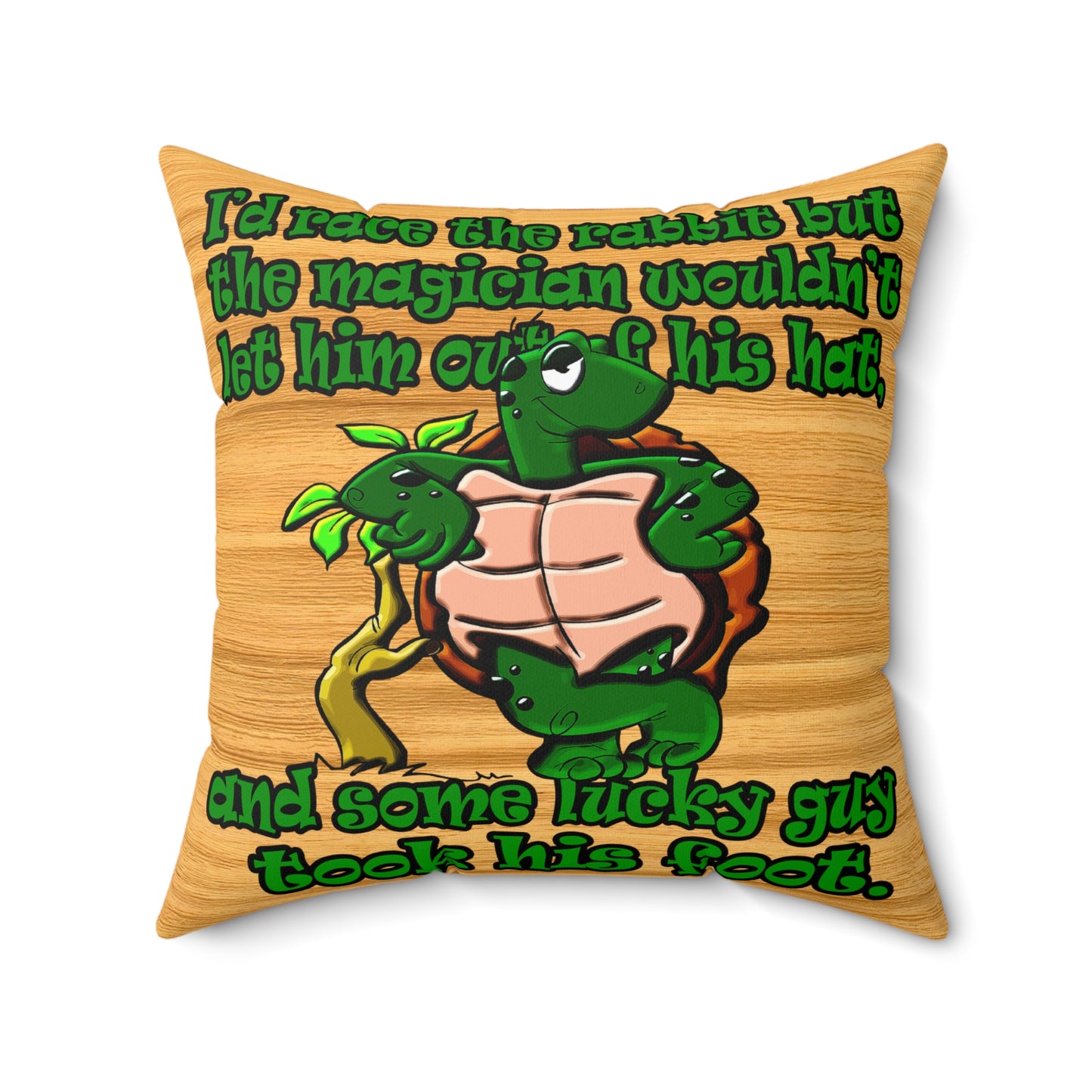 turtle race - Spun Polyester Square Pillow - (butterscotch wood finish)