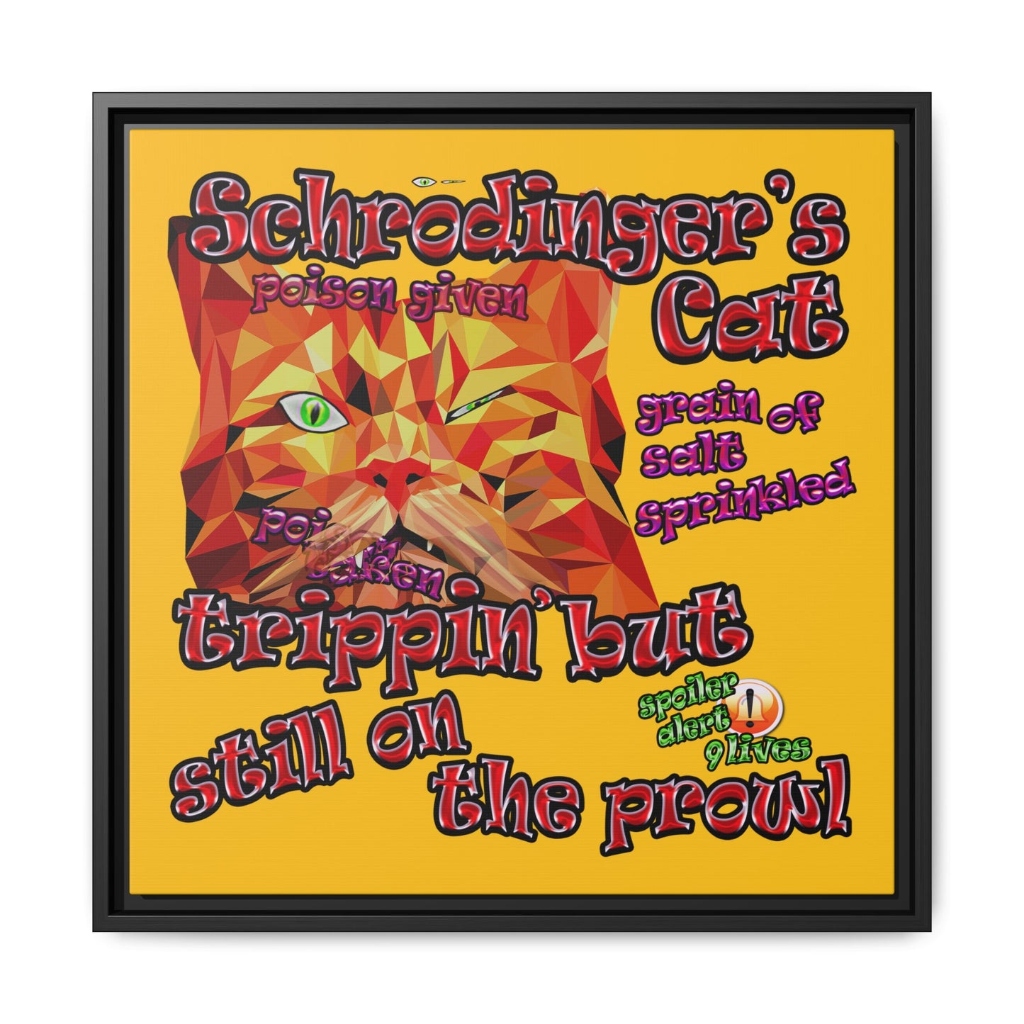 schrodinger's cat - framed canvas art (yellow)
