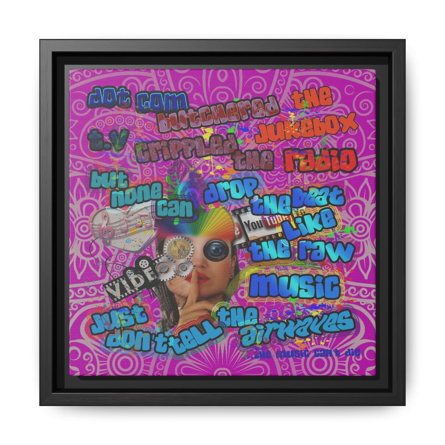 drop the beat - framed canvas art (pink swirl)