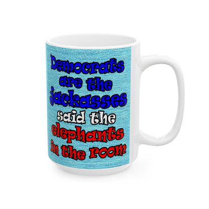 donkeys and elephants - White Mug (faded blue)