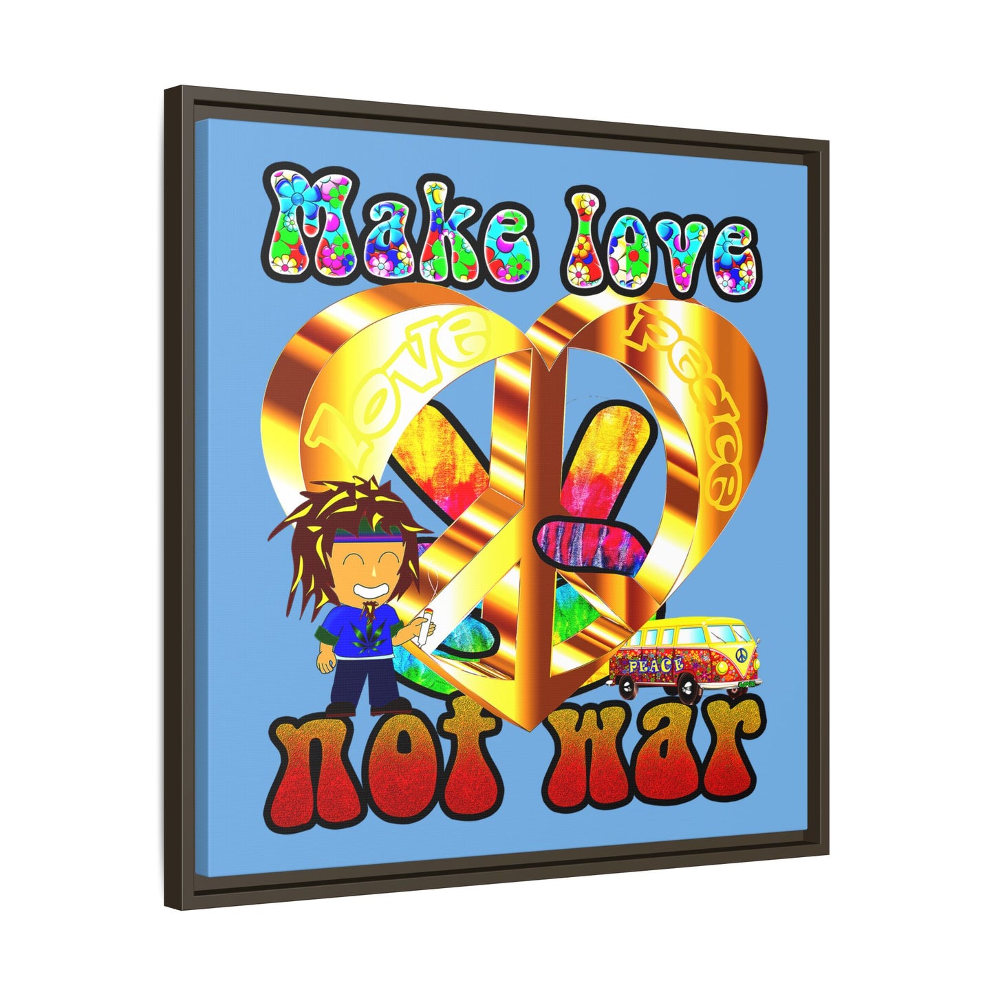 love peace - framed canvas art (light blue)