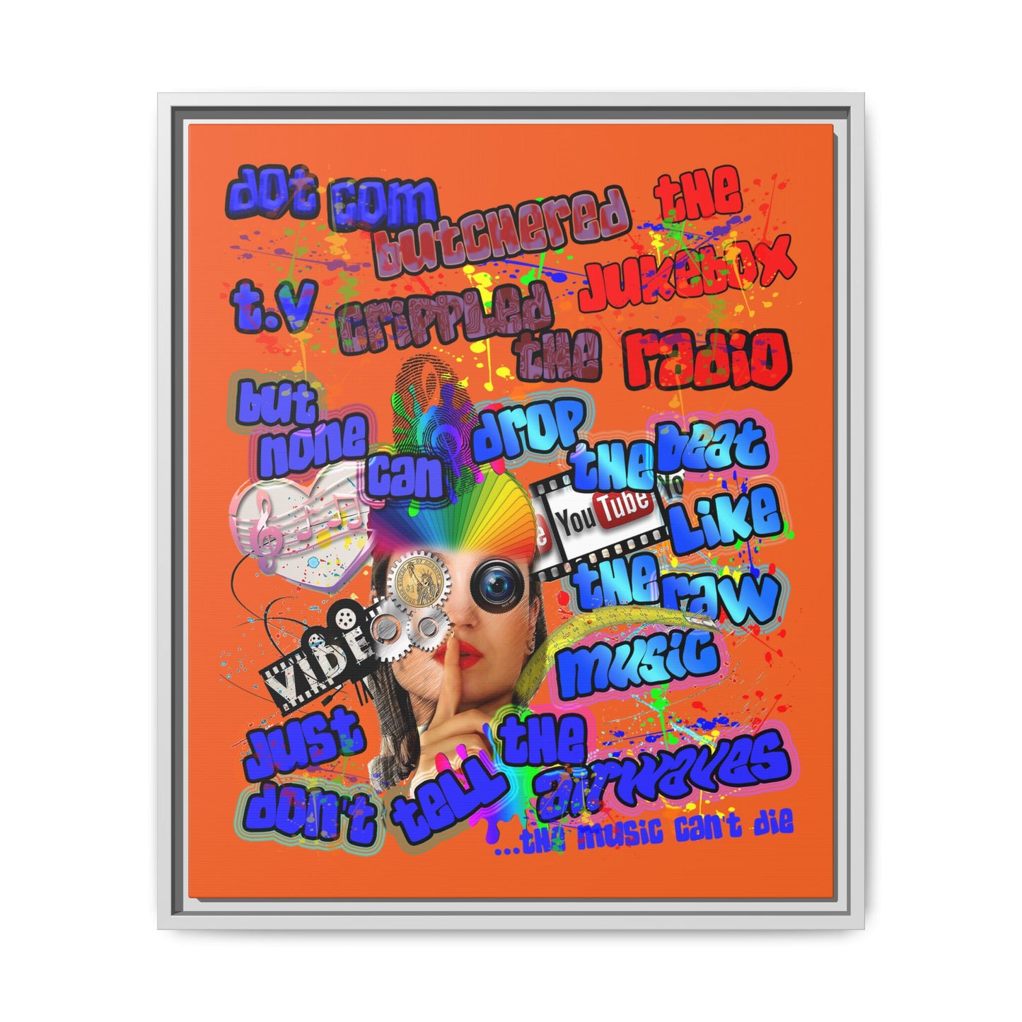 drop the beat - framed canvas art (orange)