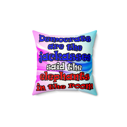 donkeys and elephants - Faux Suede Square Pillow - (light blue-pink wave)