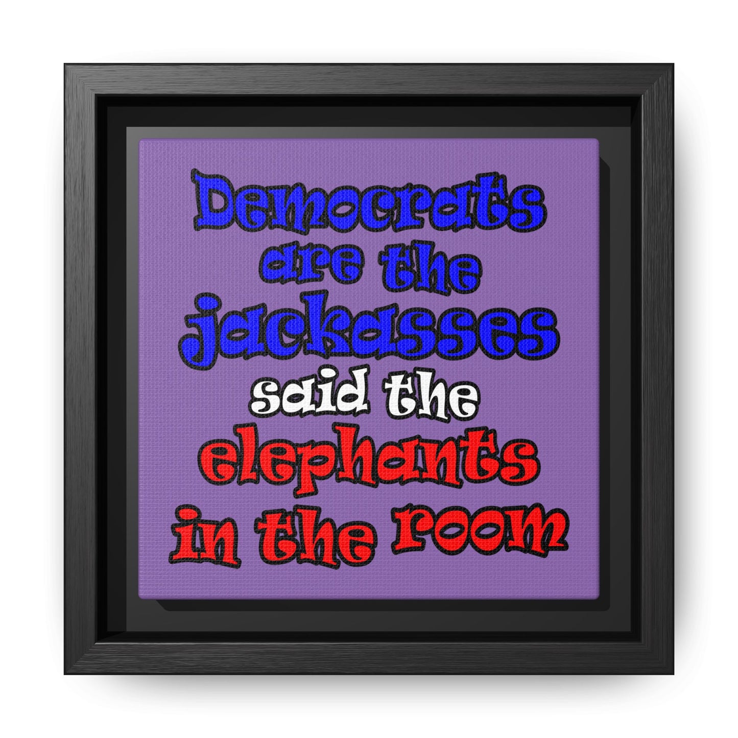 donkeys and elephants - framed canvas art (light purple)