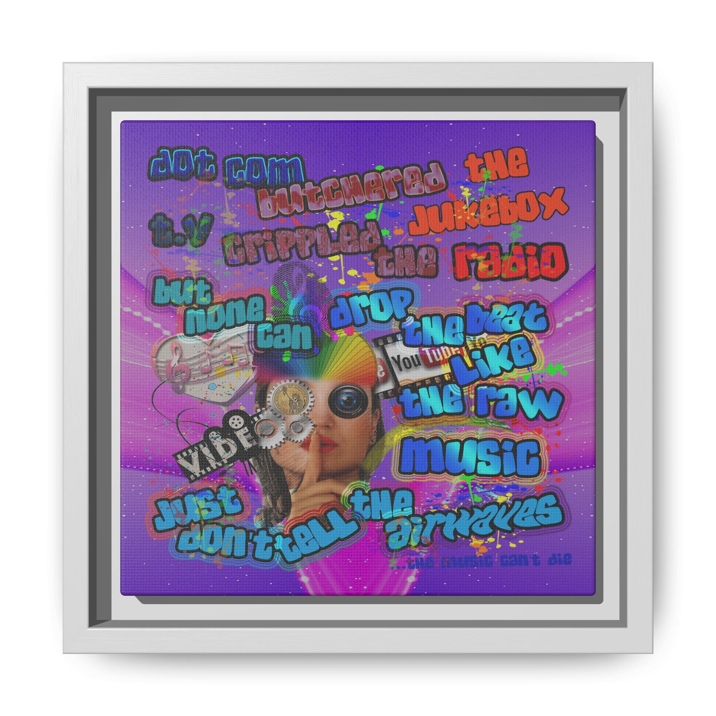drop the beat - framed canvas art (purple-pink wave)