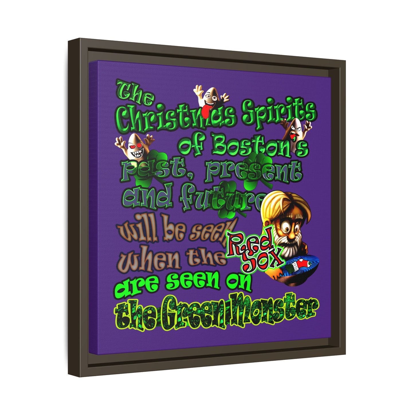 christmas spirits of boston - framed canvas art (purple)