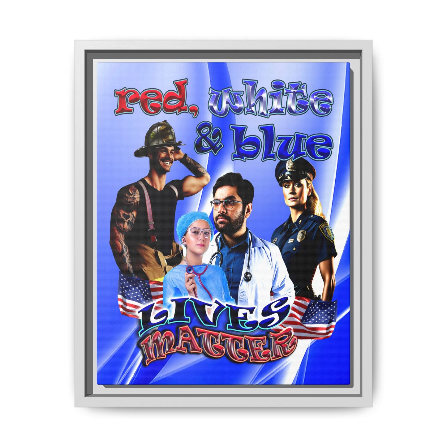 rw&b lives matter - framed canvas art (blue-white wave)