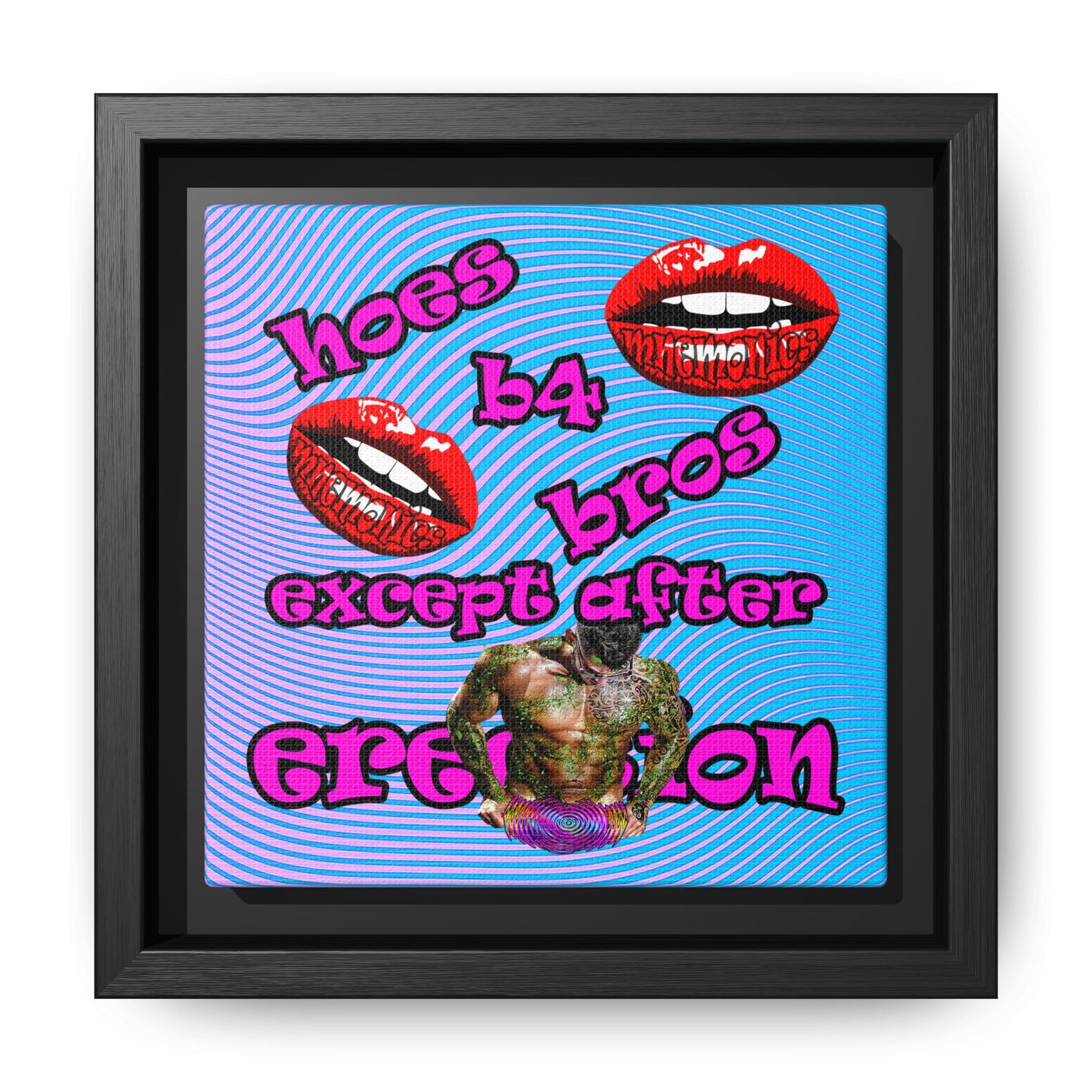 hoes b4 bros - framed canvas art (light blue-purple wave)