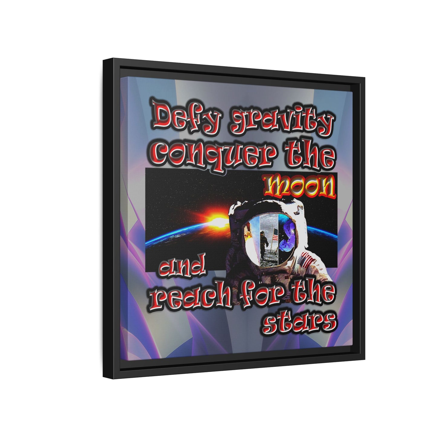defy conquer reach - framed canvas art (grey-pink wave)