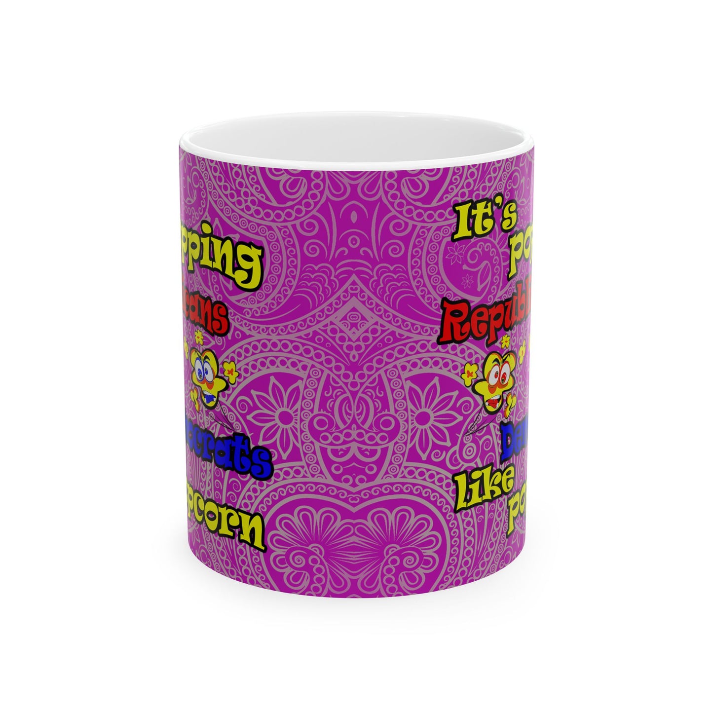 popping like popcorn - White Mug (pink swirl)