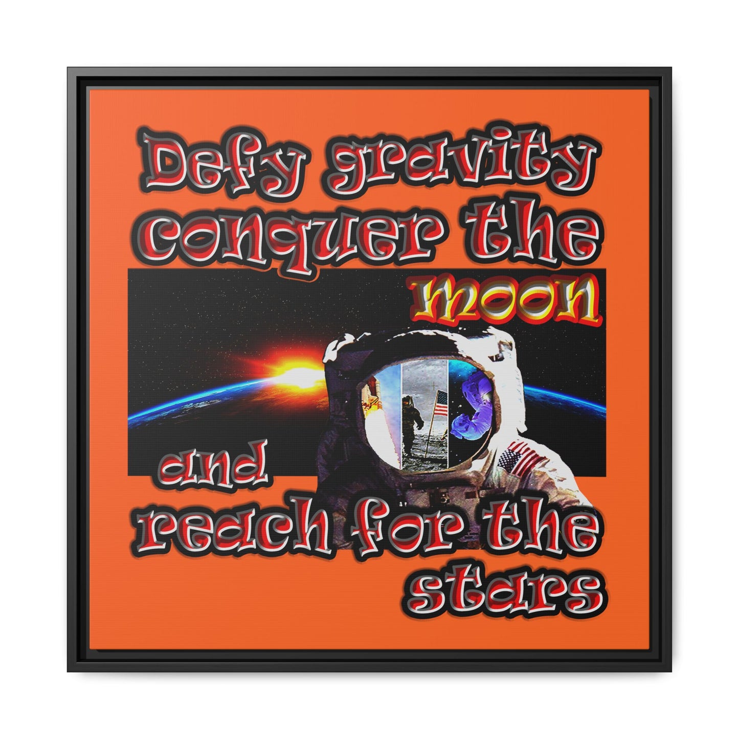 defy conquer reach - framed canvas art (orange)