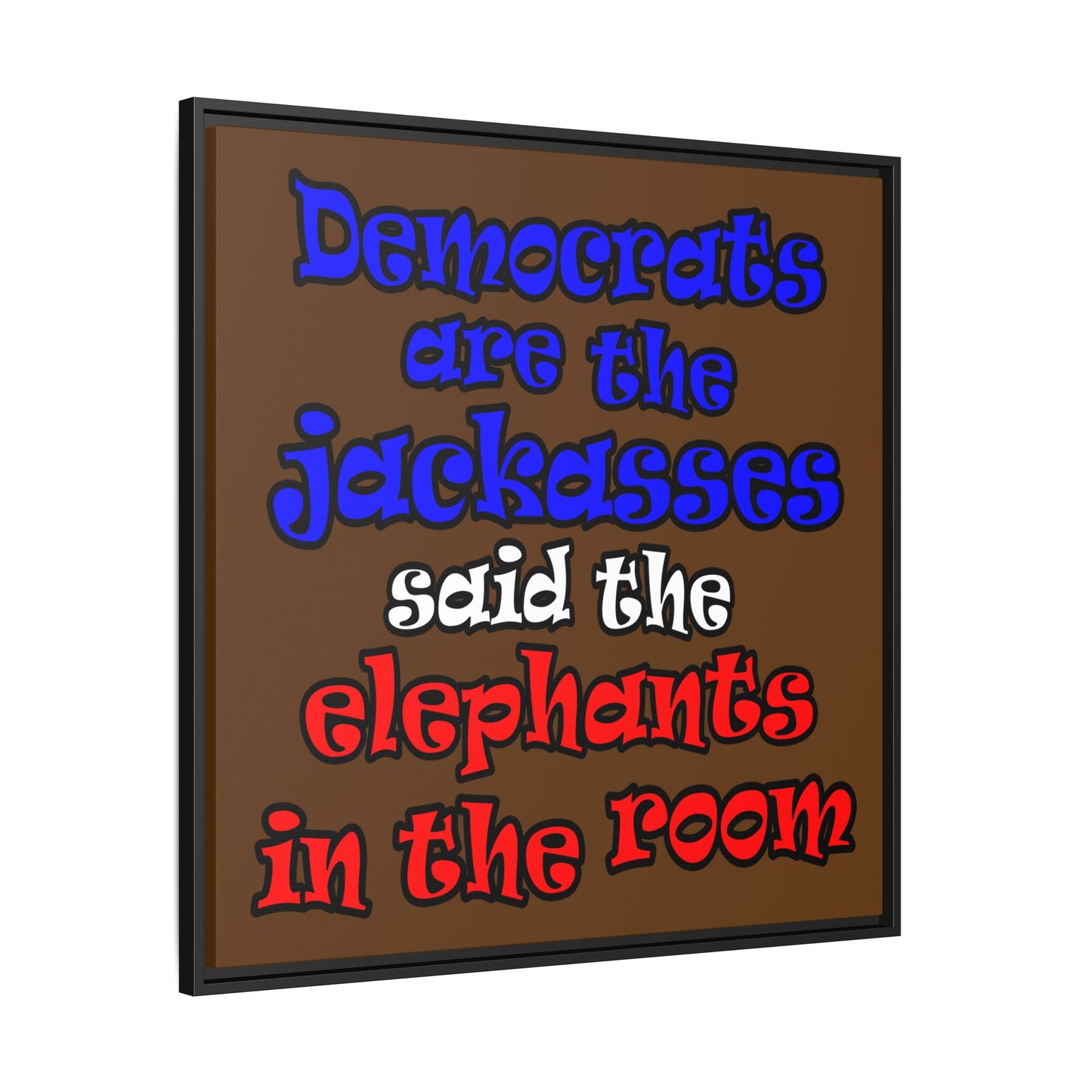 donkeys and elephants - framed canvas art (brown)