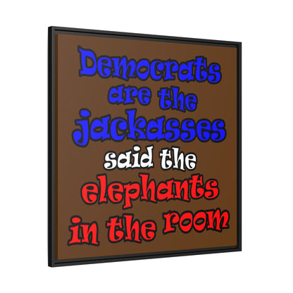 donkeys and elephants - framed canvas art (brown)
