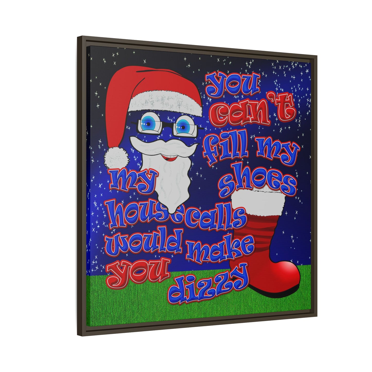 santa's shoes - framed canvas art ('snoops' background)
