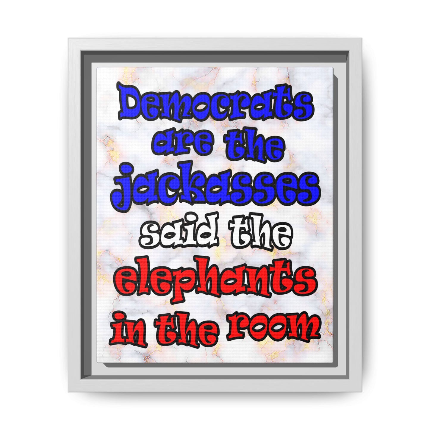 donkeys and elephants - framed canvas art (white marble)