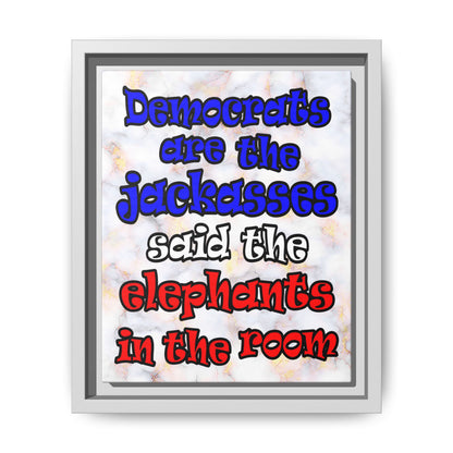 donkeys and elephants - framed canvas art (white marble)