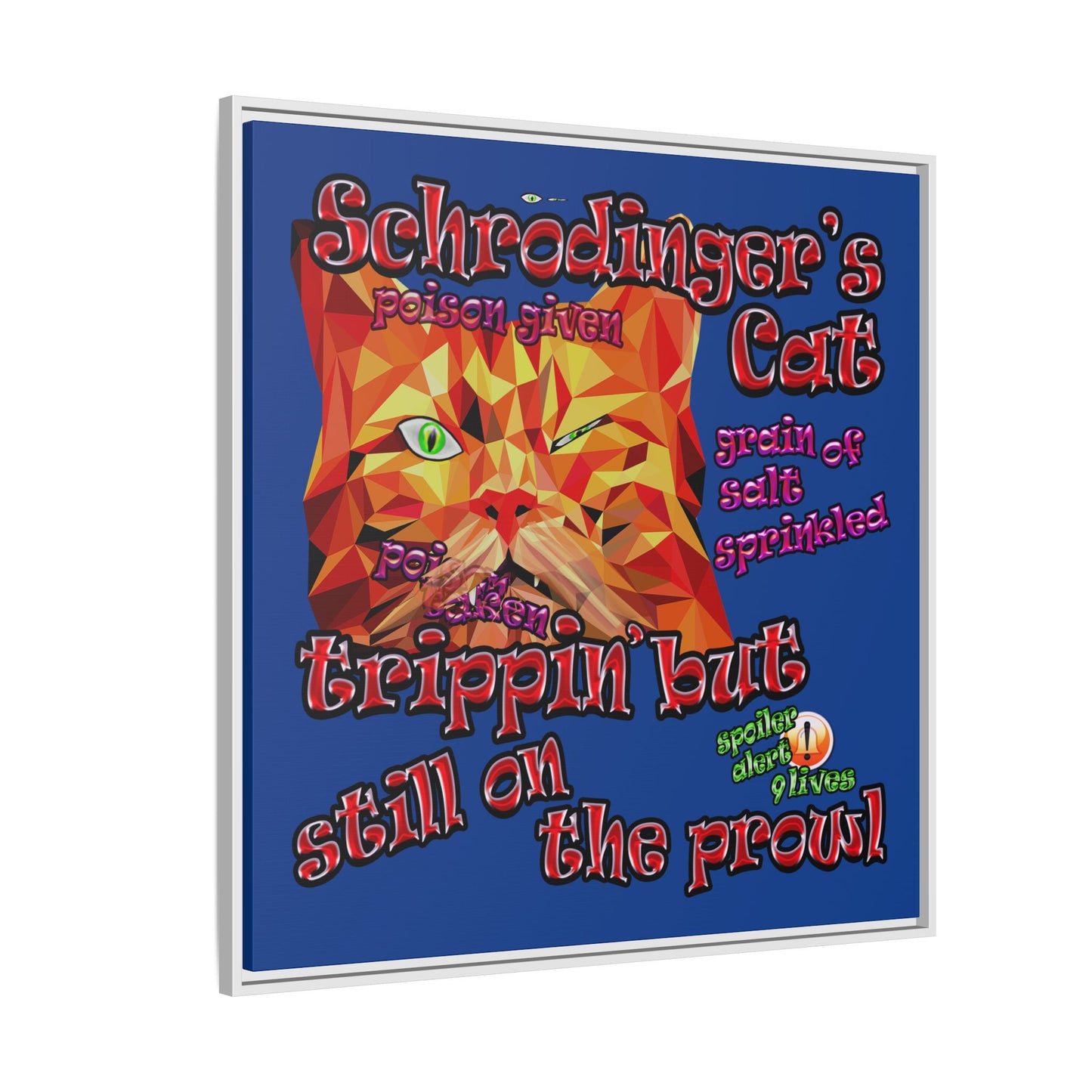 schrodinger's cat - framed canvas art (dark blue)