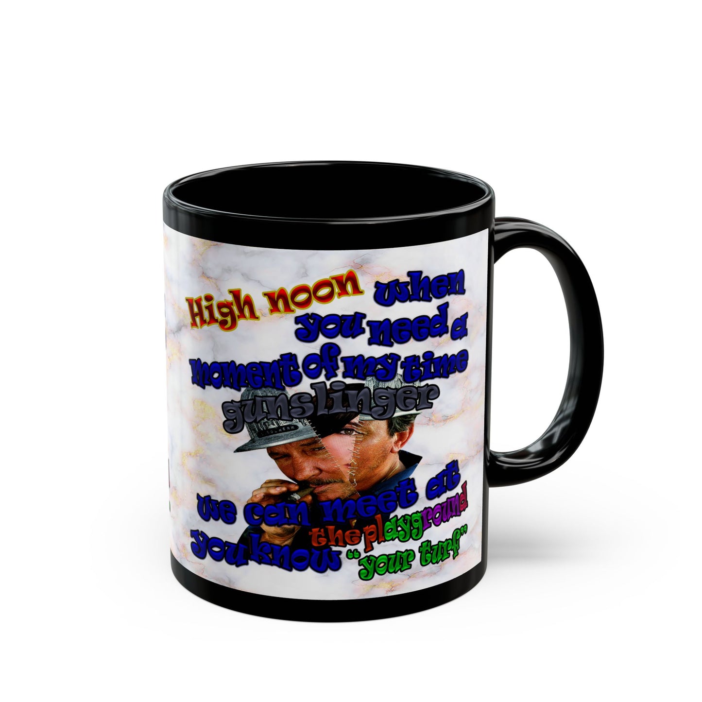 high noon - Black Mug (white marble)