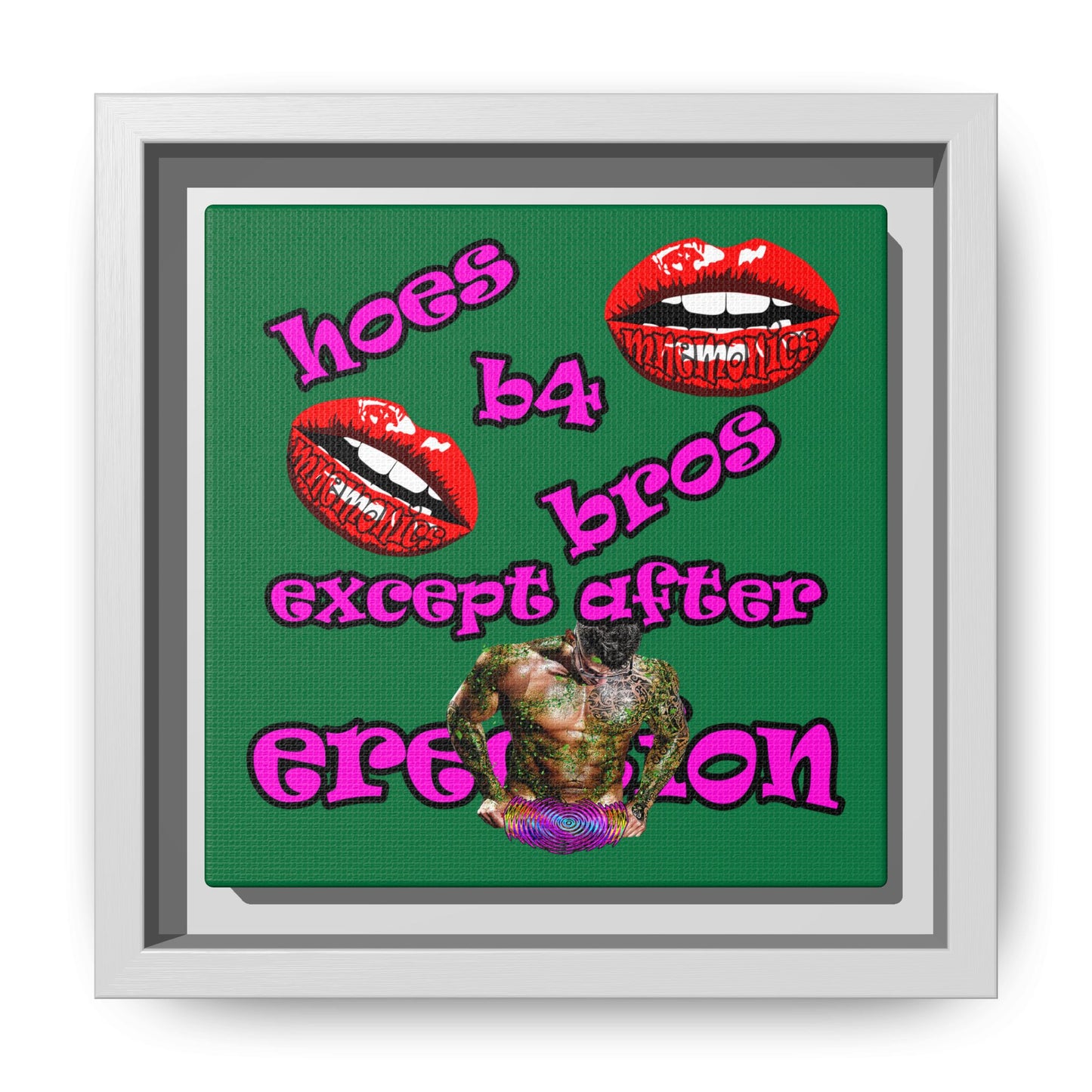 hoes b4 bros - framed canvas art (dark green)