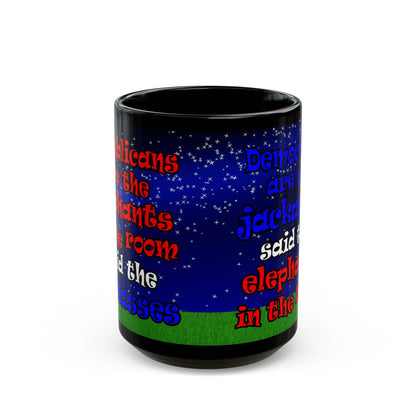 donkeys and elephants - Black Mug ('snoops' background)