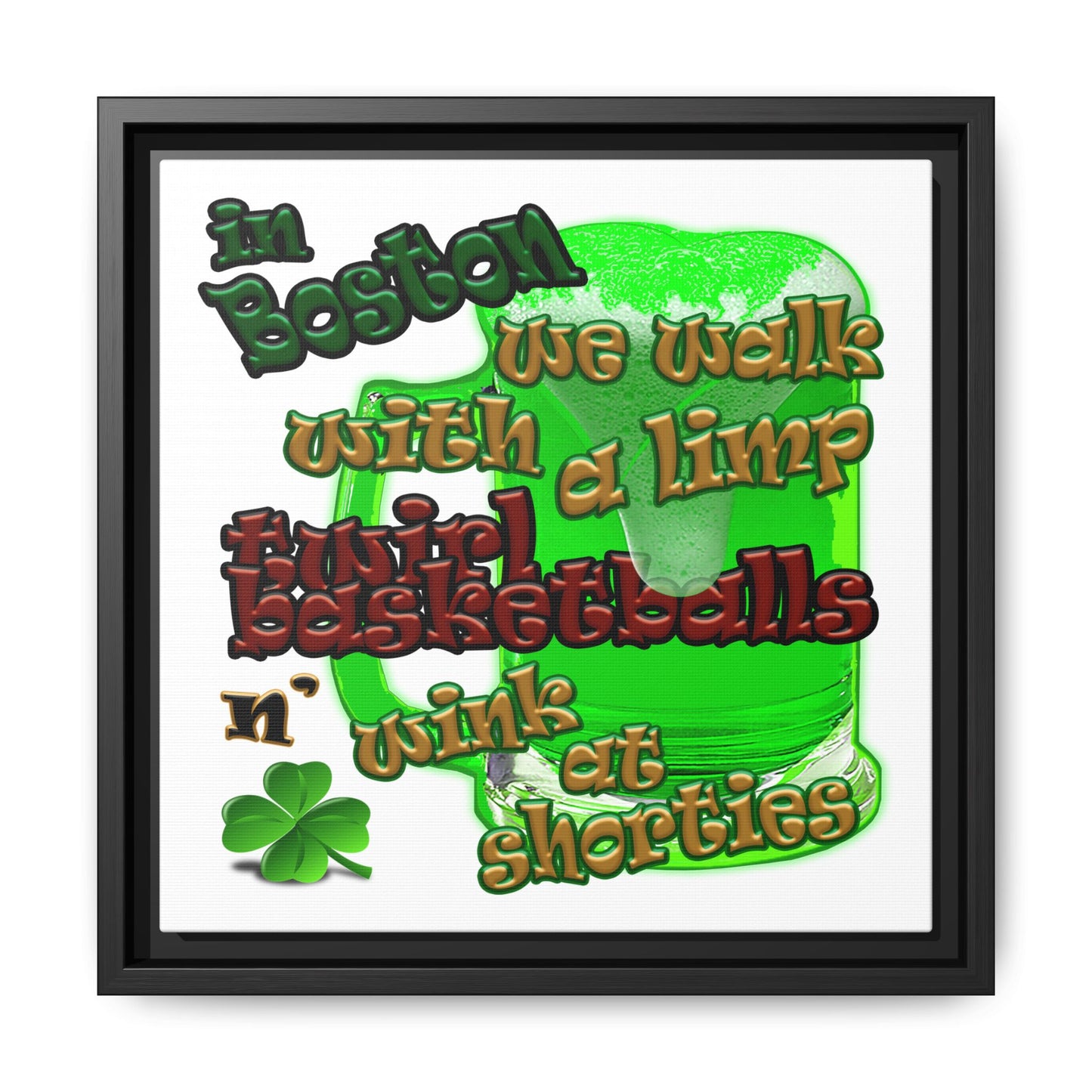 celtics logo - framed canvas art (white)