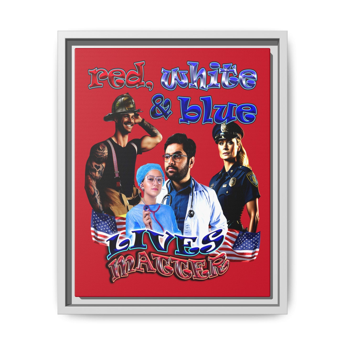 rw&b lives matter - framed canvas art (dark red)