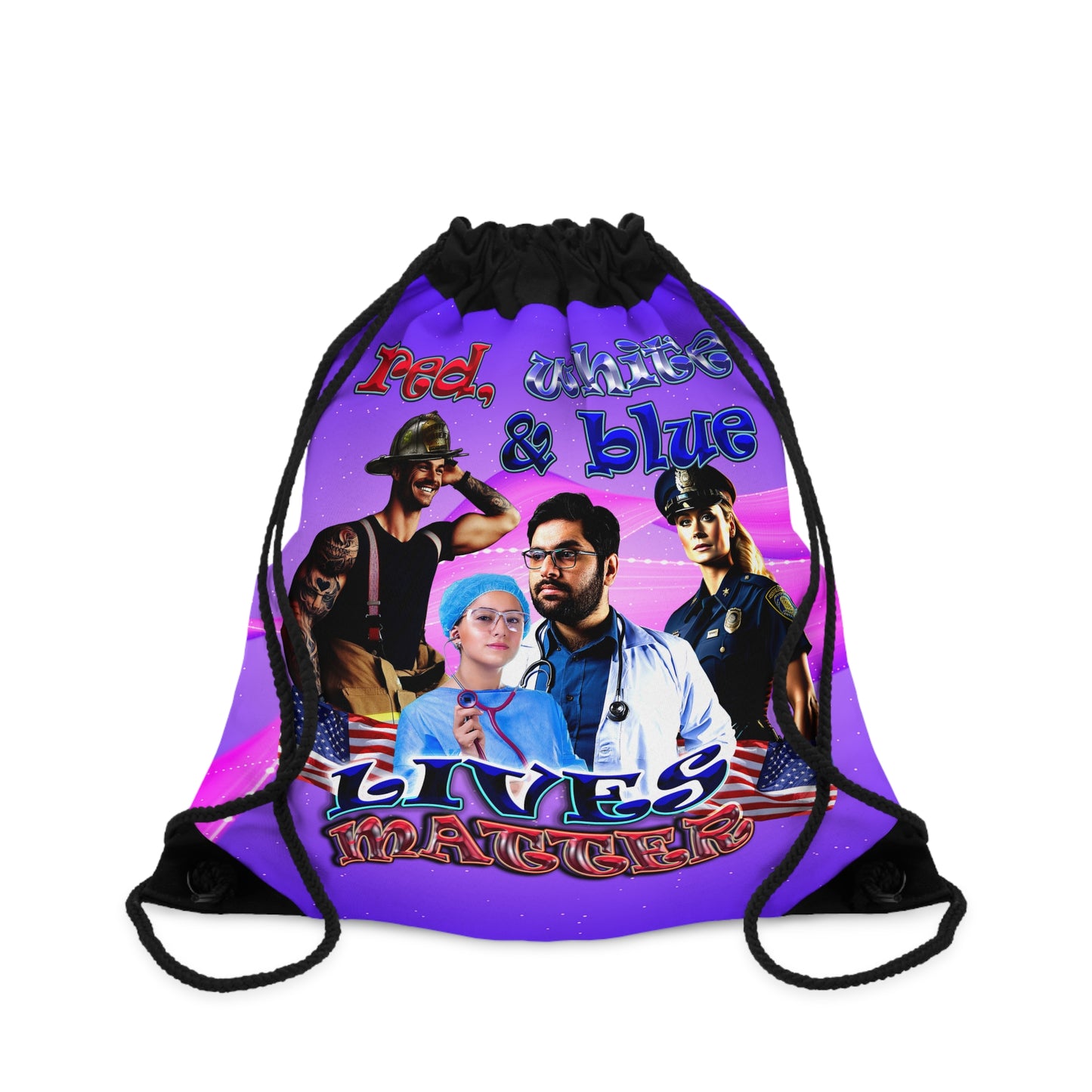 rw&b lives matter - Drawstring Bag (purple-pink wave)