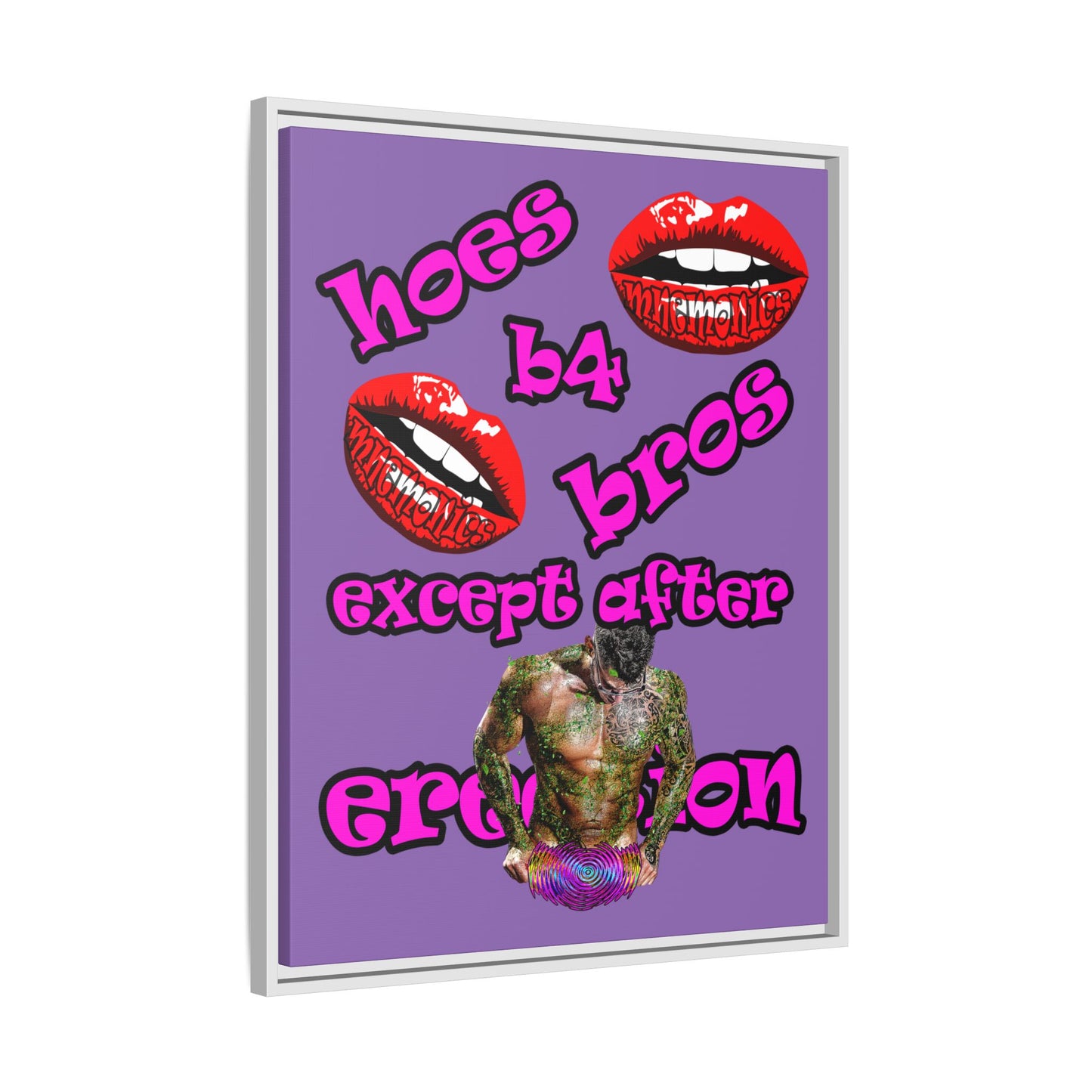hoes b4 bros - framed canvas art (light purple)
