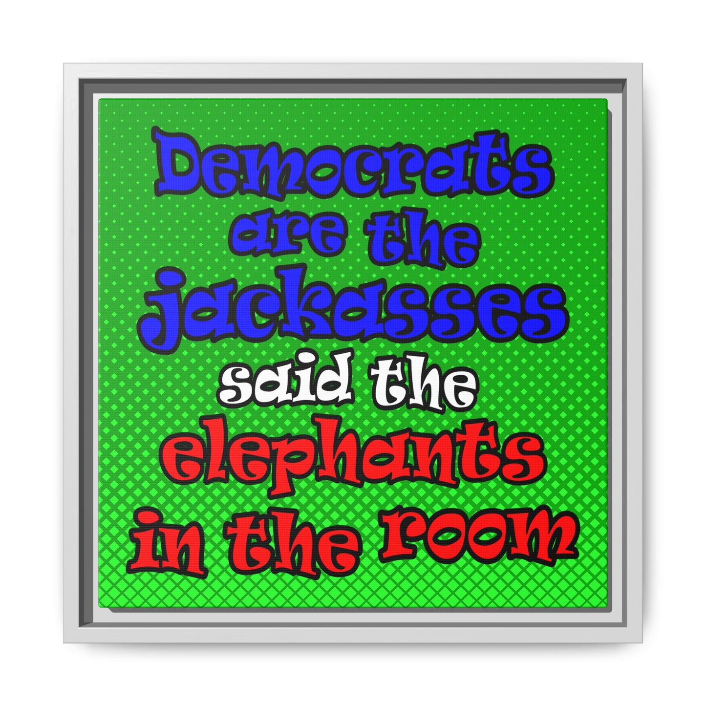 donkeys and elephants - framed canvas art (logo green)