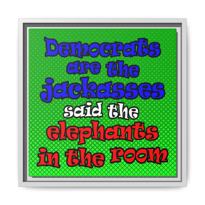 donkeys and elephants - framed canvas art (logo green)