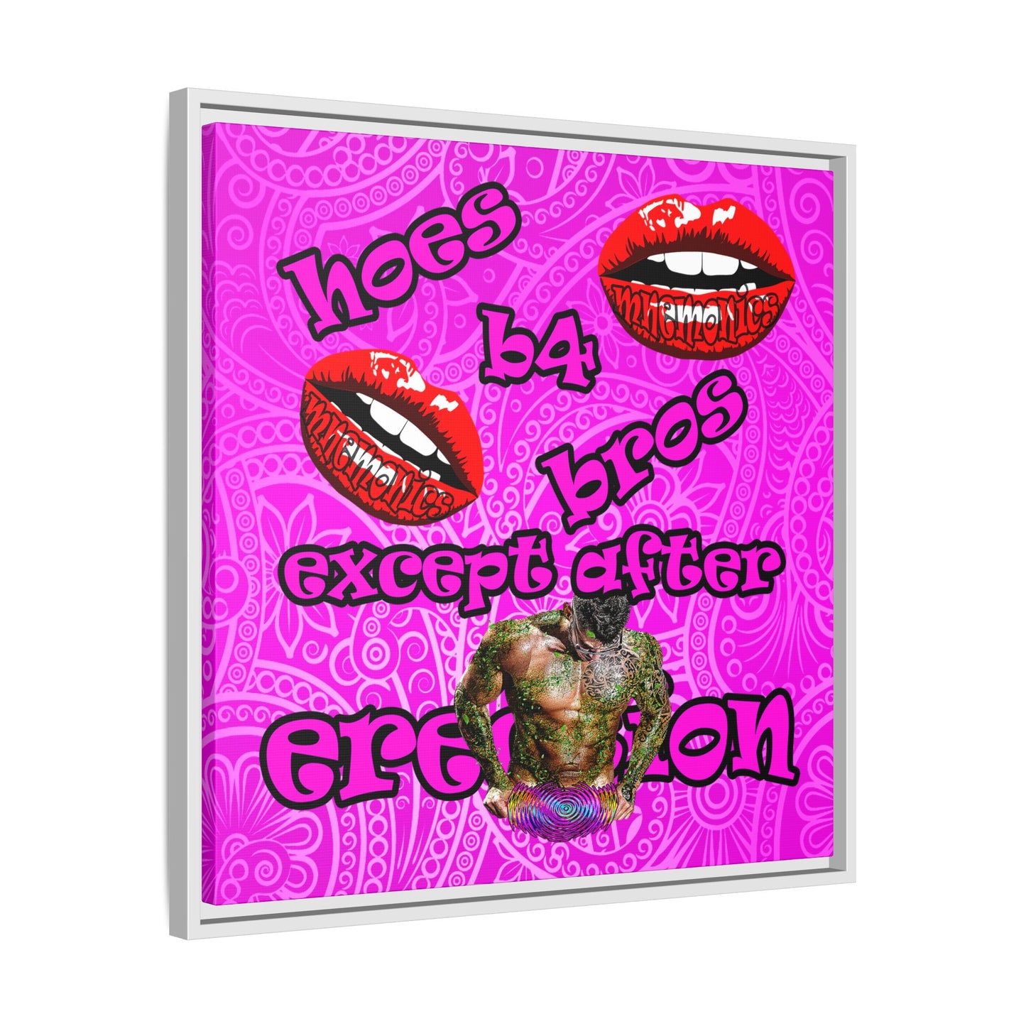 hoes b4 bros - framed canvas art (pink swirl)