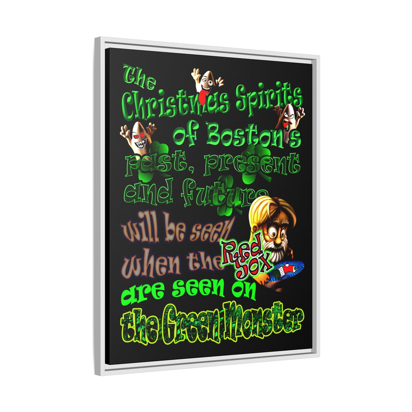 christmas spirits of boston - framed canvas art (black)