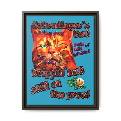 schrodinger's cat - framed canvas art (turquoise)