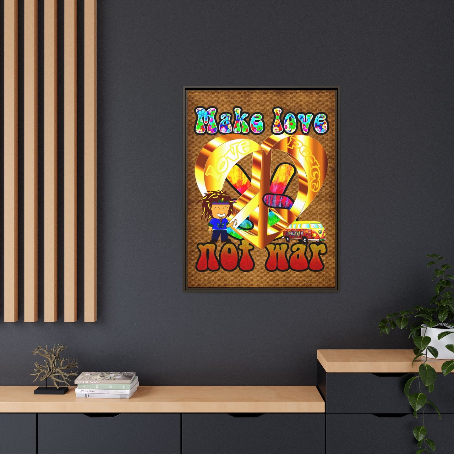 love peace - framed canvas art (brown papyrus)