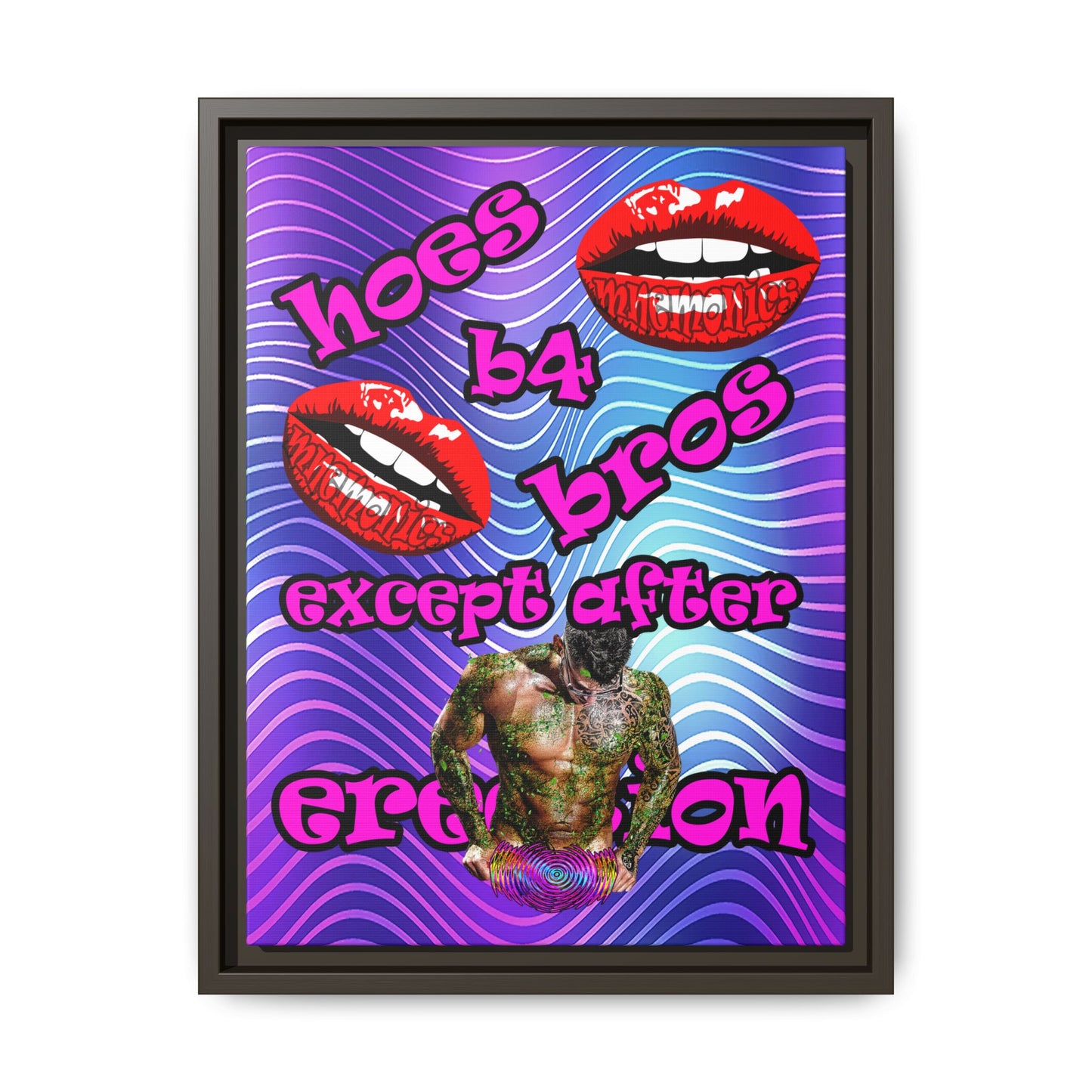 hoes b4 bros - framed canvas art (purple wave)