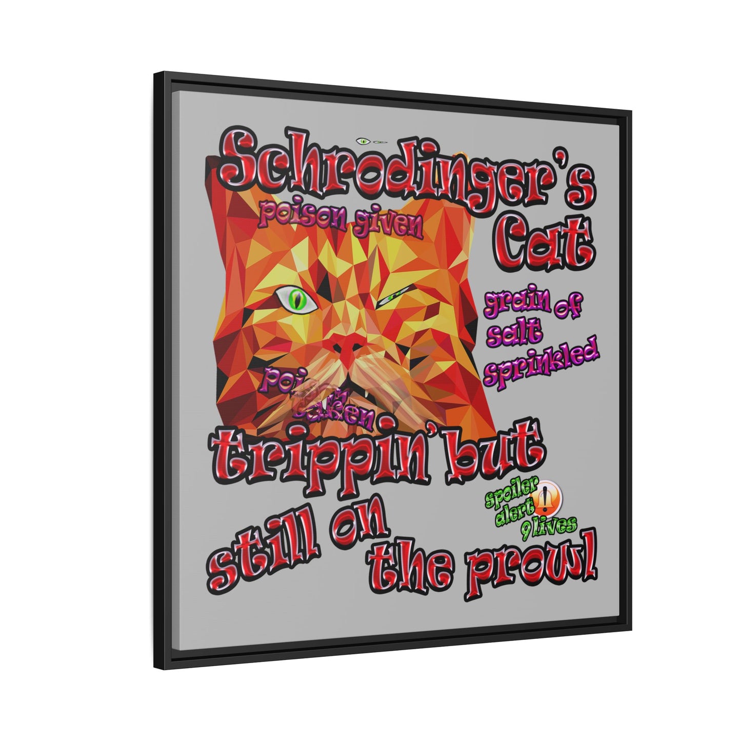 schrodinger's cat - framed canvas art (light grey)