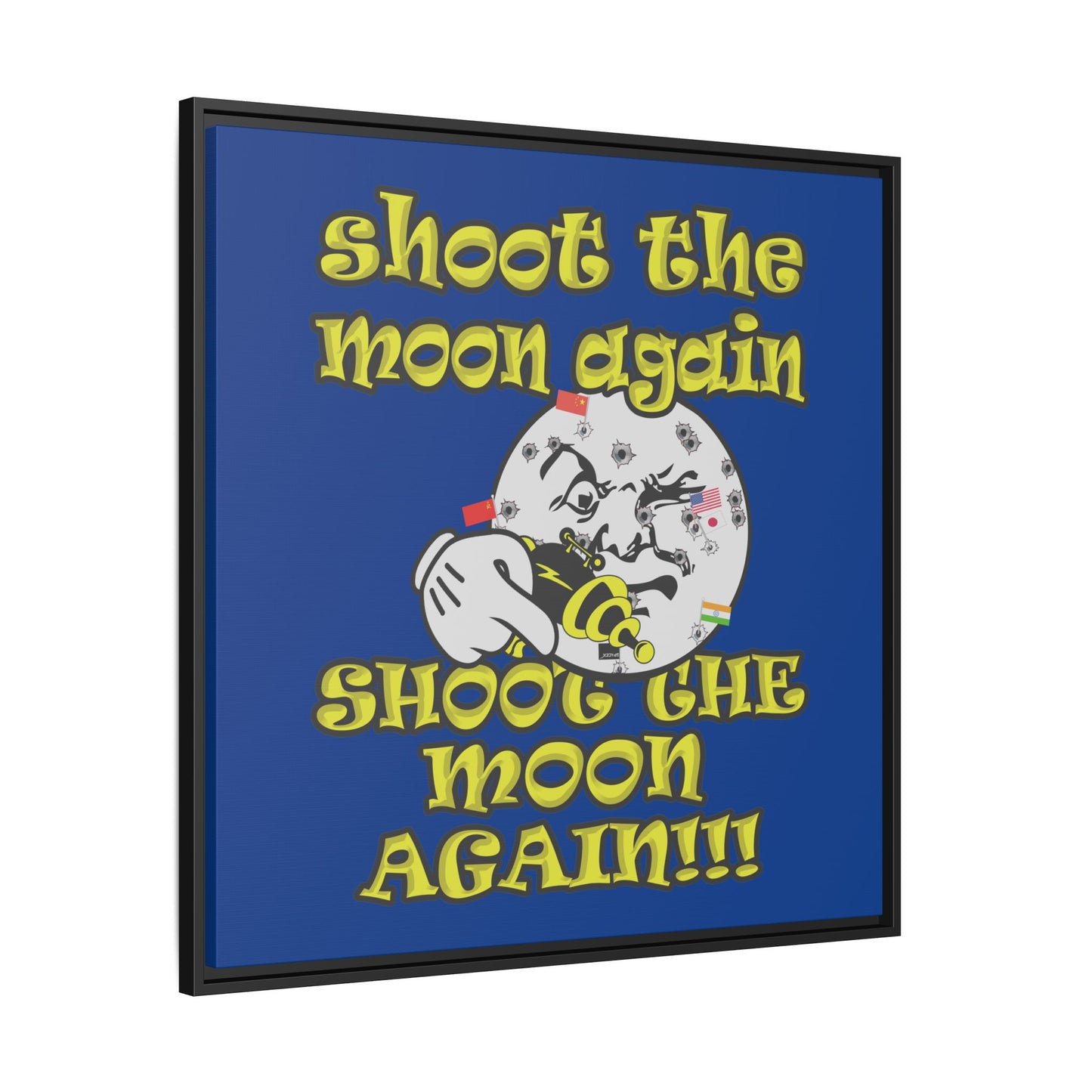 shoot the moon again - framed canvas art (dark blue)