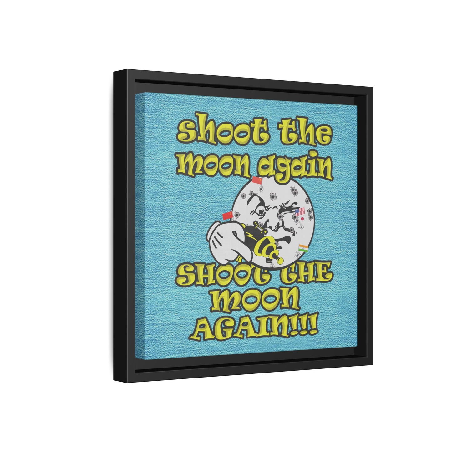 shoot the moon again - framed canvas art (faded blue)