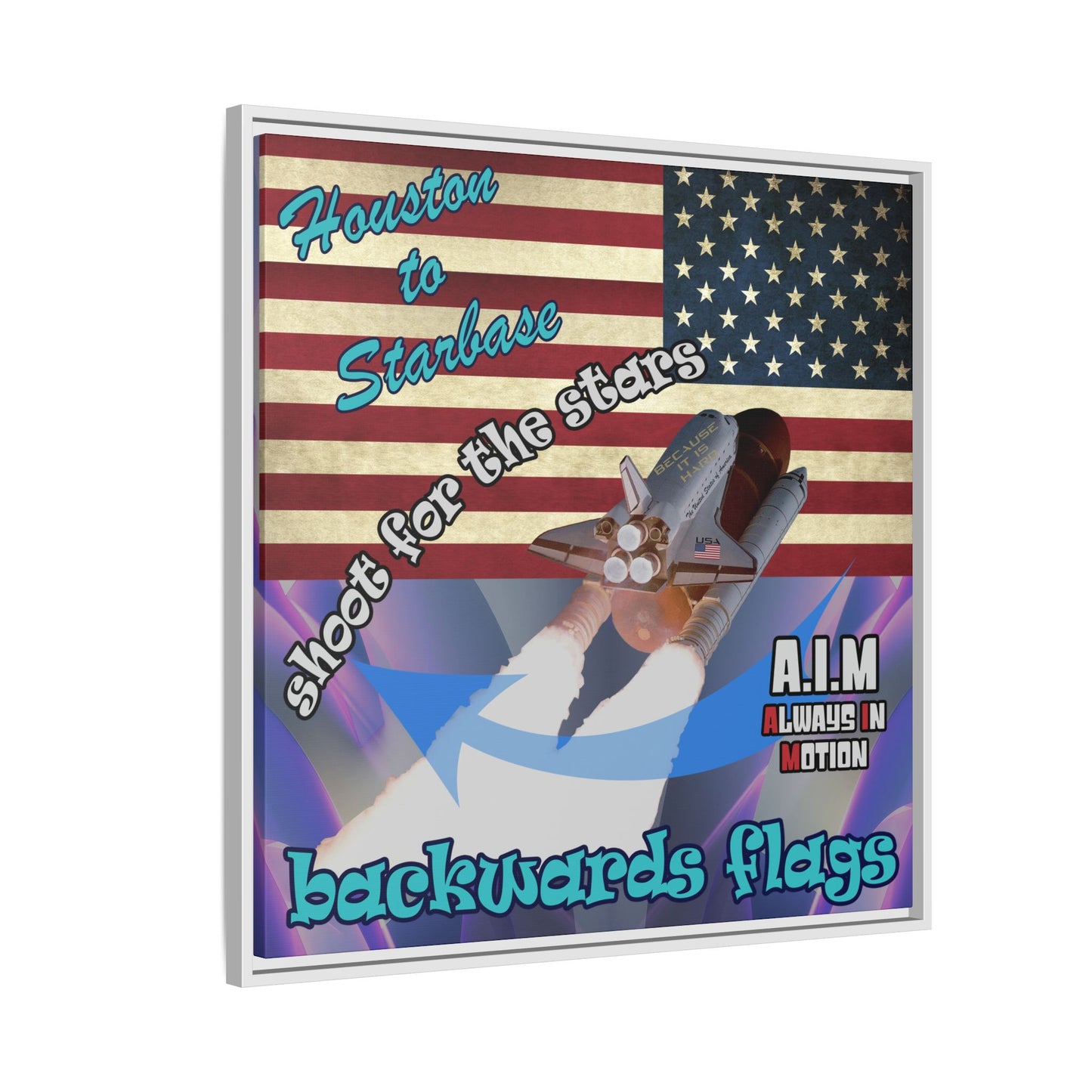 shoot for the stars - framed canvas art (grey-pink wave)
