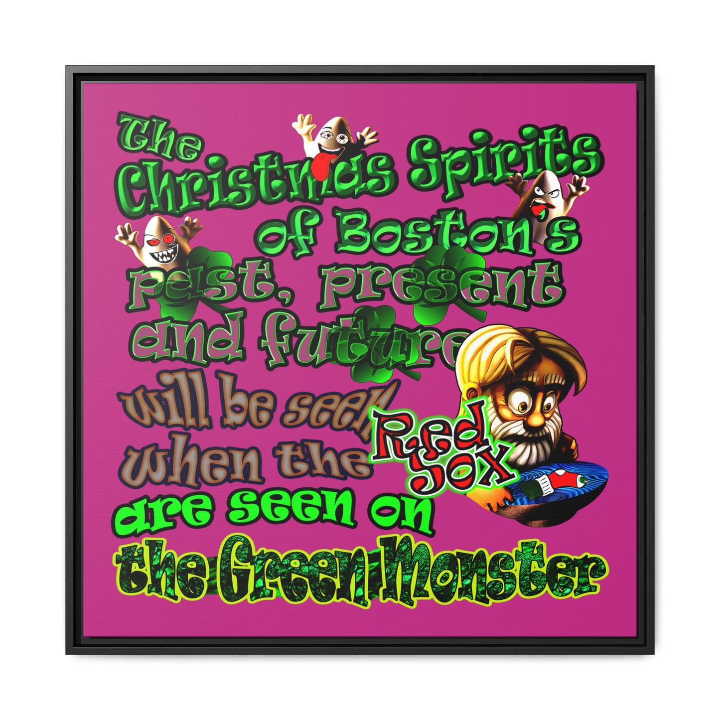 christmas spirits of boston - framed canvas art (pink)