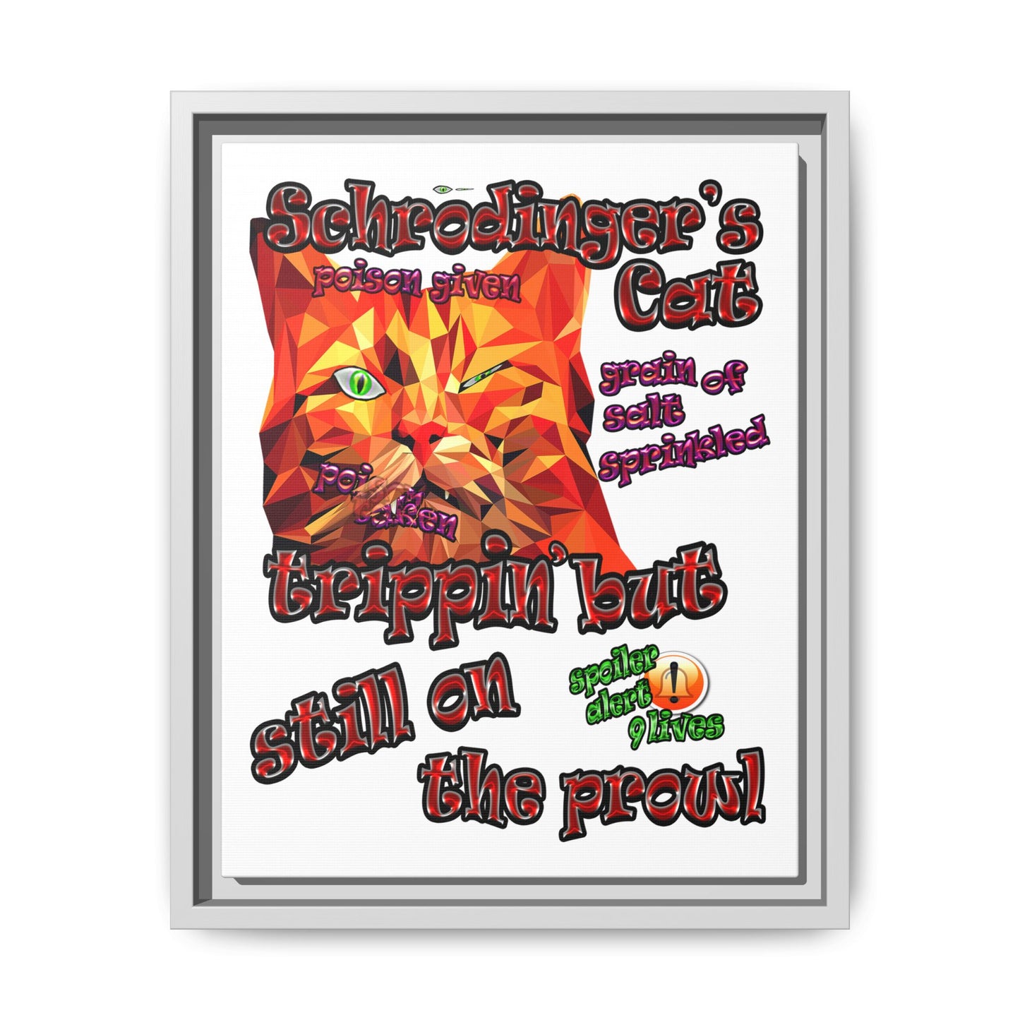 schrodinger's cat - framed canvas art (white)