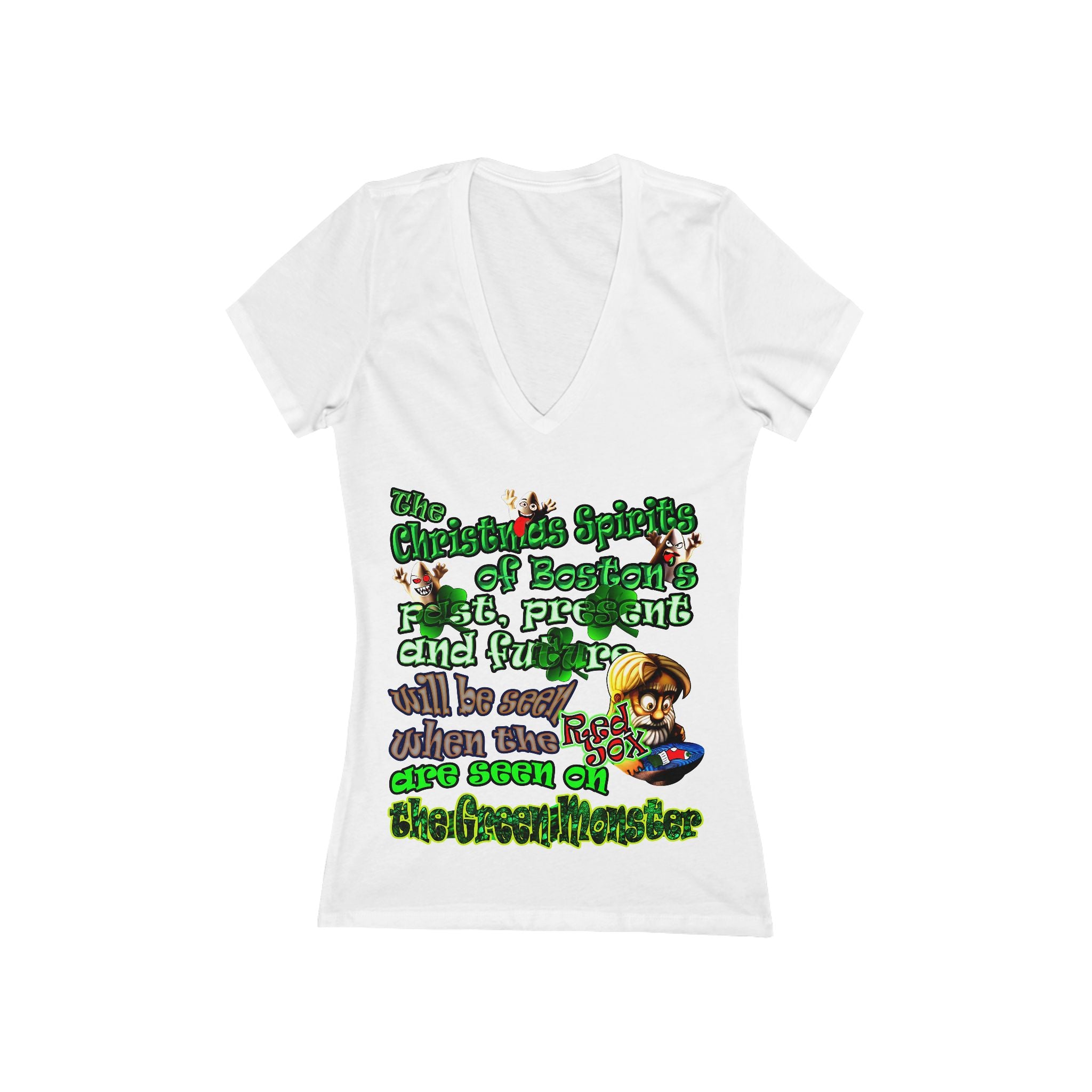 christmas spirits of boston - Women's Jersey Short Sleeve Deep V-Neck Tee