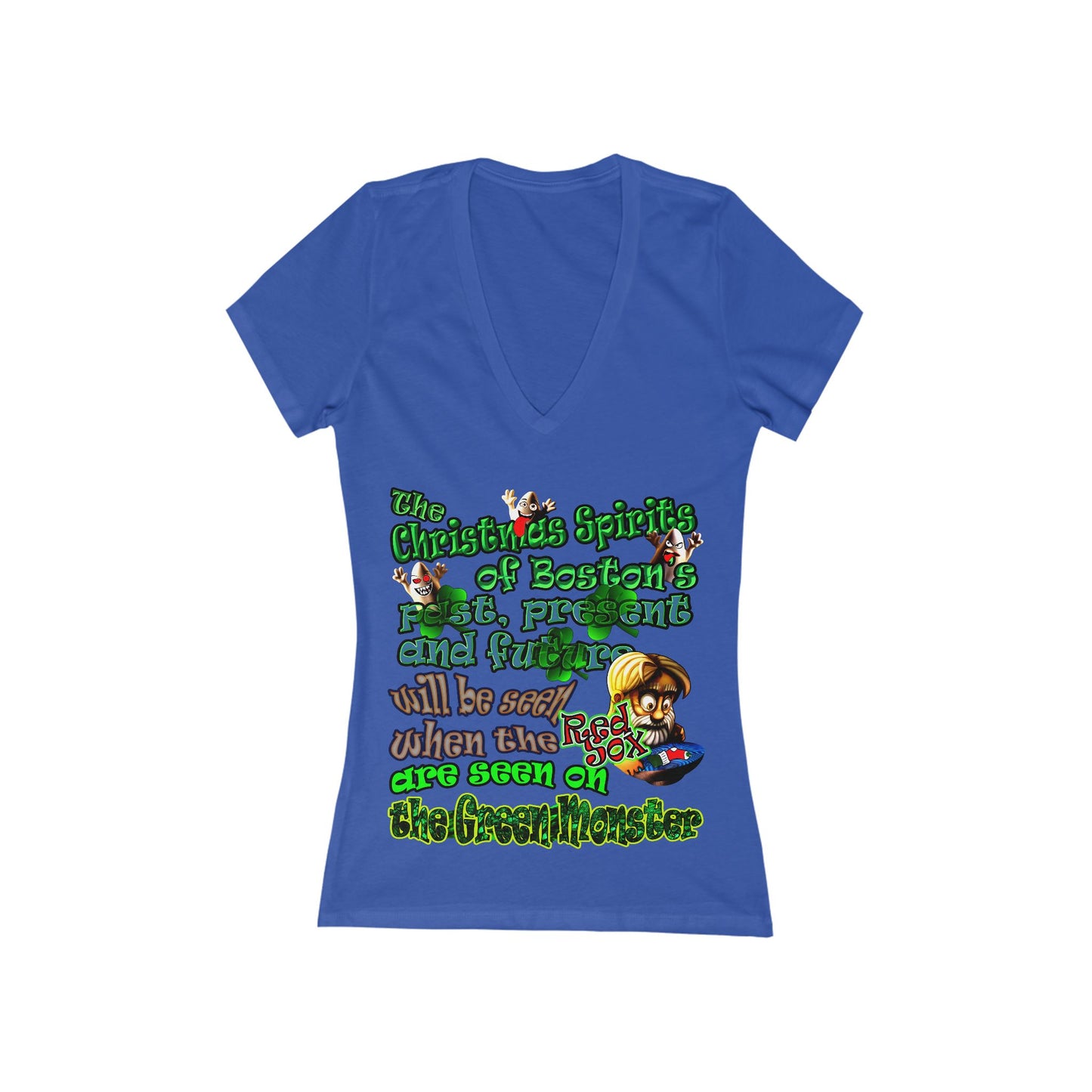 christmas spirits of boston - Women's Jersey Short Sleeve Deep V-Neck Tee